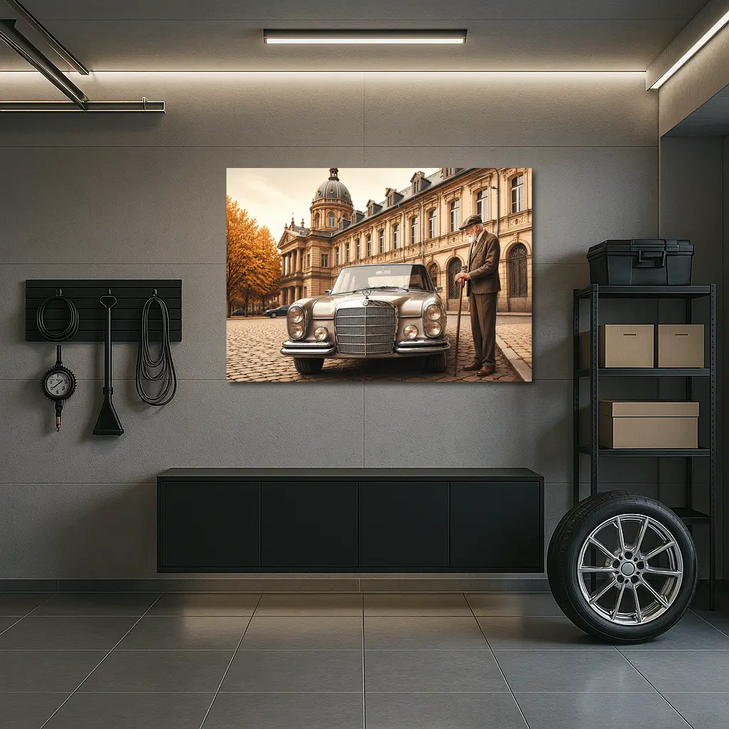 Vintage Mercedes Benz Classic Car Cobblestone Square – Wall Art