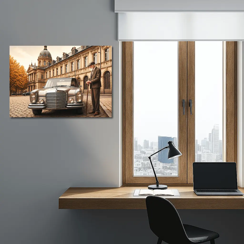 Vintage Mercedes Benz Classic Car Cobblestone Square – Wall Art