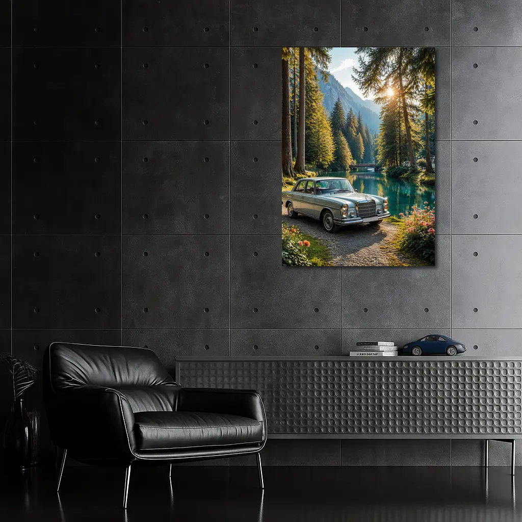 Vintage Mercedes Benz Classic Car Forest Lake – Wall Art