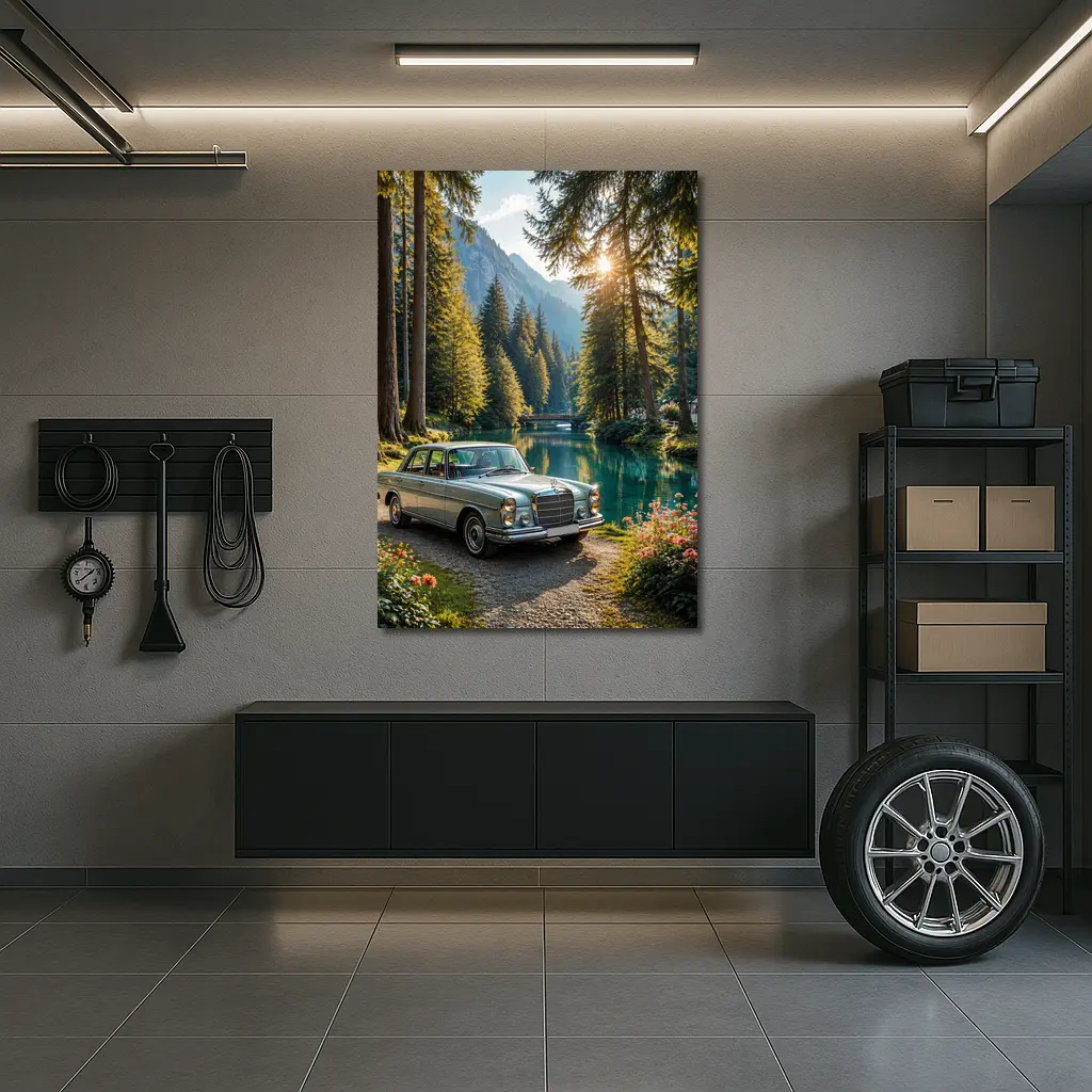 Vintage Mercedes Benz Classic Car Forest Lake – Wall Art