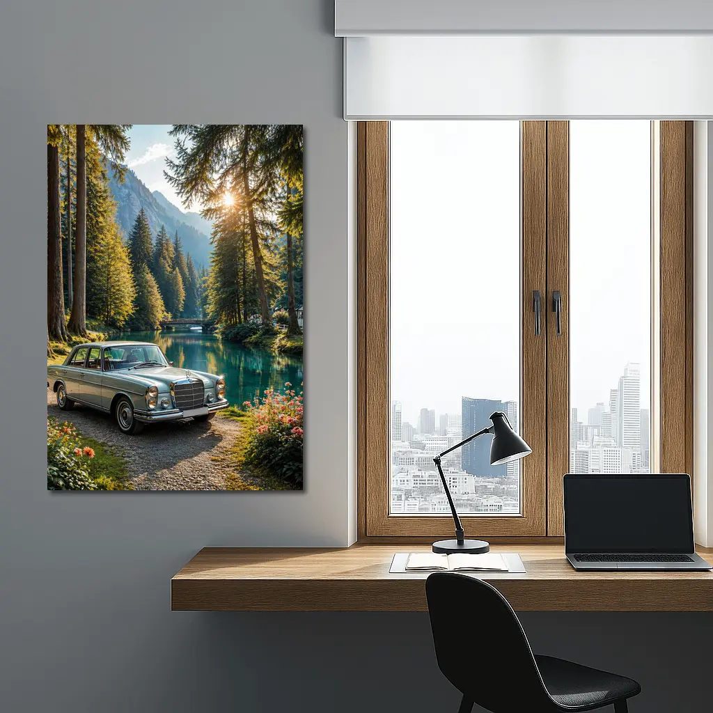 Vintage Mercedes Benz Classic Car Forest Lake – Wall Art