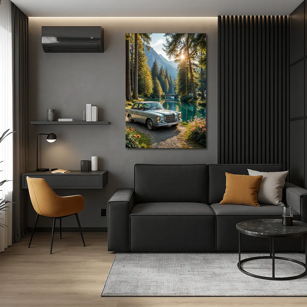 Vintage Mercedes Benz Classic Car Forest Lake – Wall Art