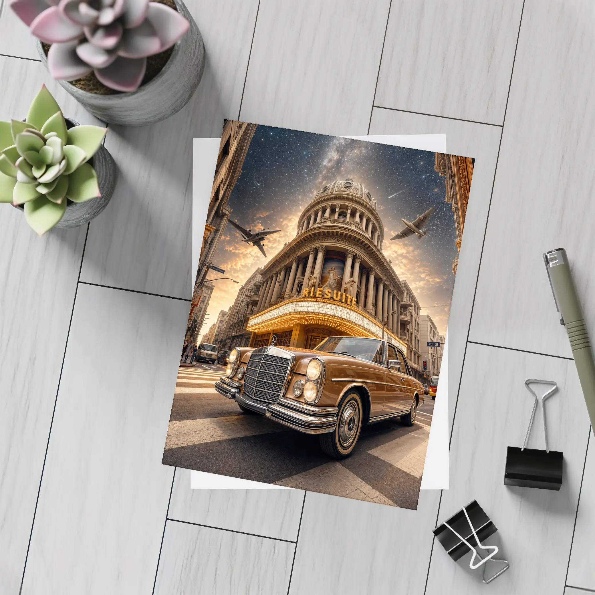 Vintage Mercedes Benz Classic Coupe City Night – Postcards