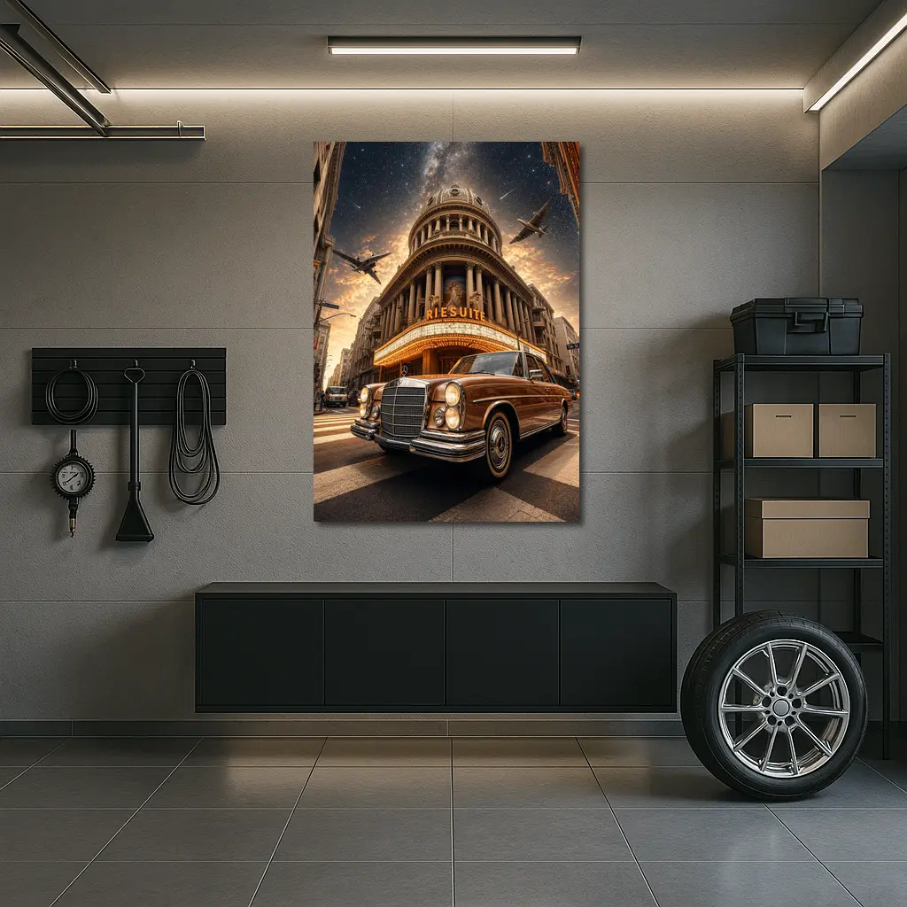 Vintage Mercedes Benz Classic Coupe City Night – Wall Art