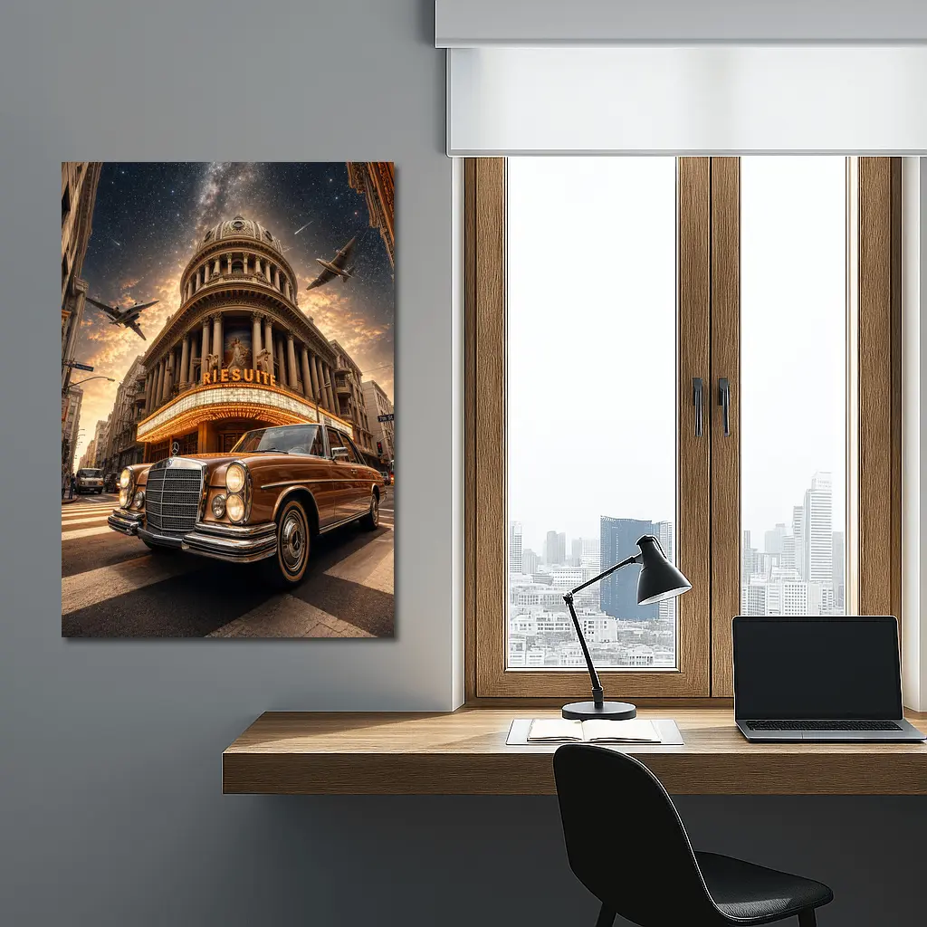 Vintage Mercedes Benz Classic Coupe City Night – Wall Art