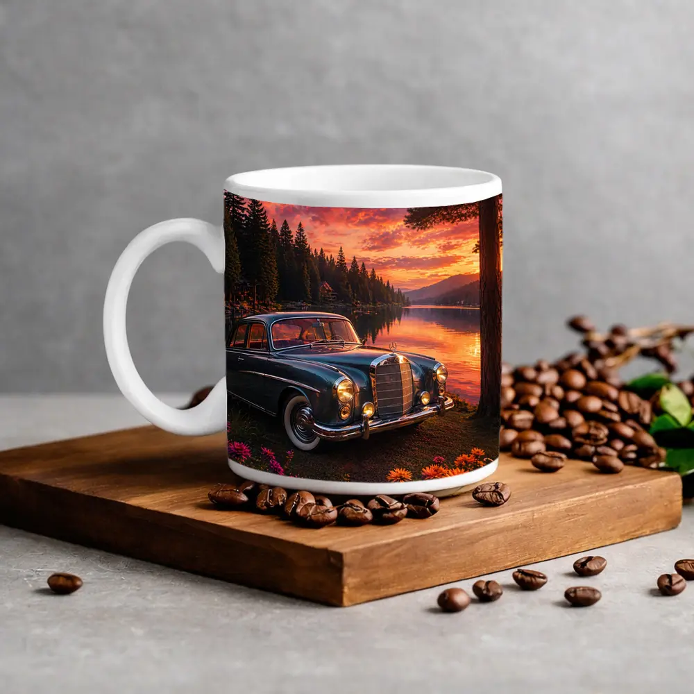 Vintage Mercedes Benz Classic Car Lake Sunset – Mugs