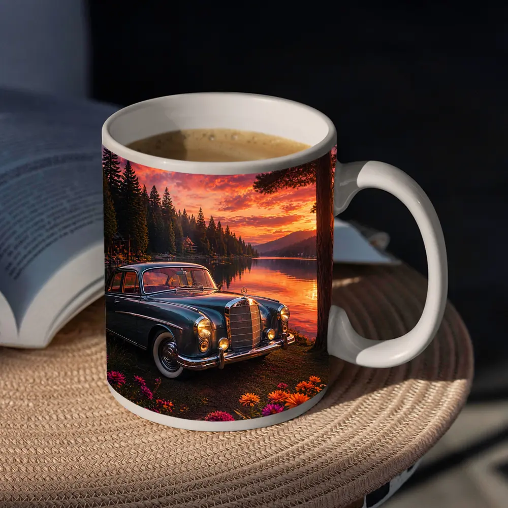 Vintage Mercedes Benz Classic Car Lake Sunset – Mugs