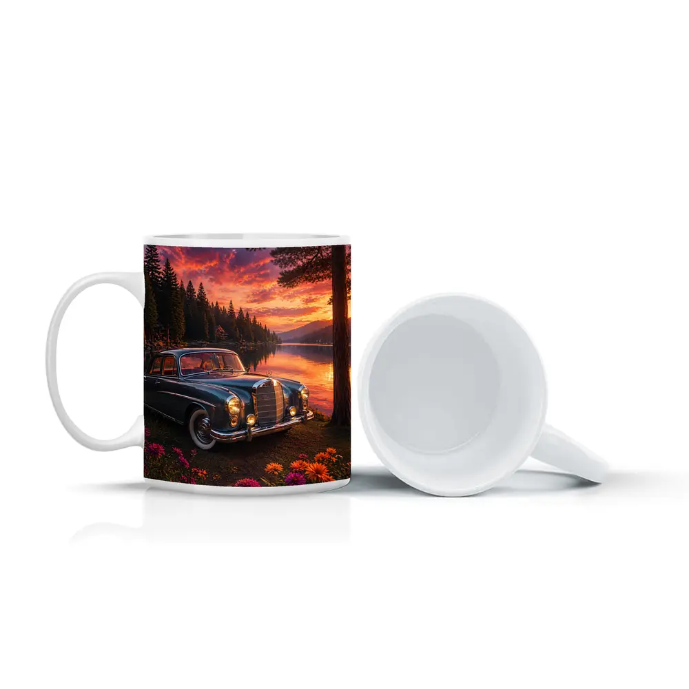 Vintage Mercedes Benz Classic Car Lake Sunset – Mugs