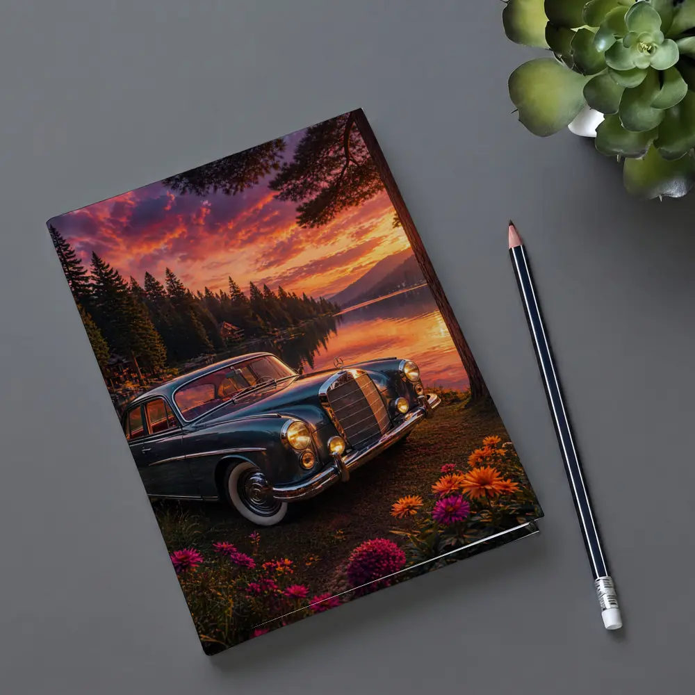 Vintage Mercedes Benz Classic Car Lake Sunset – Notebooks
