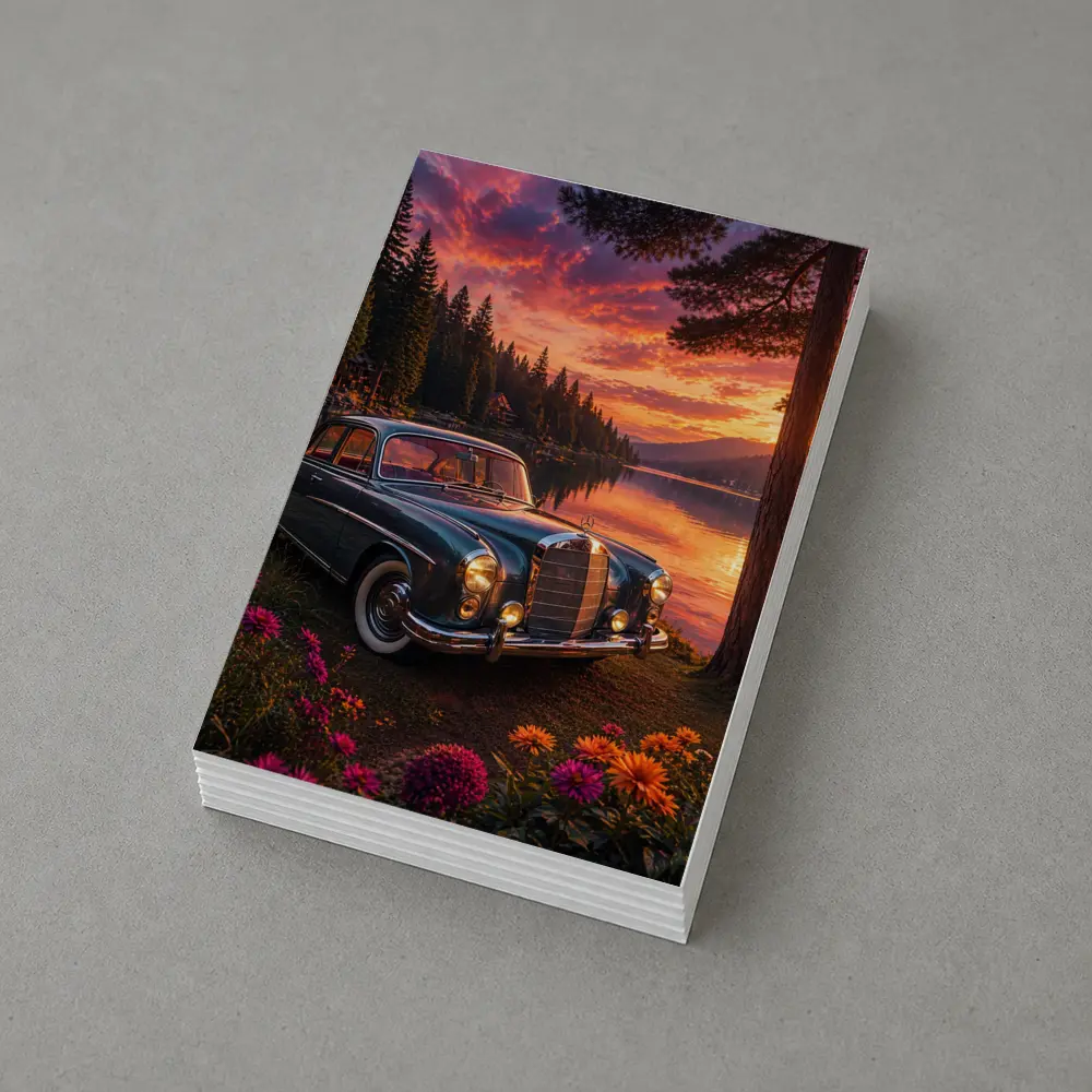 Vintage Mercedes Benz Classic Car Lake Sunset – Postcards