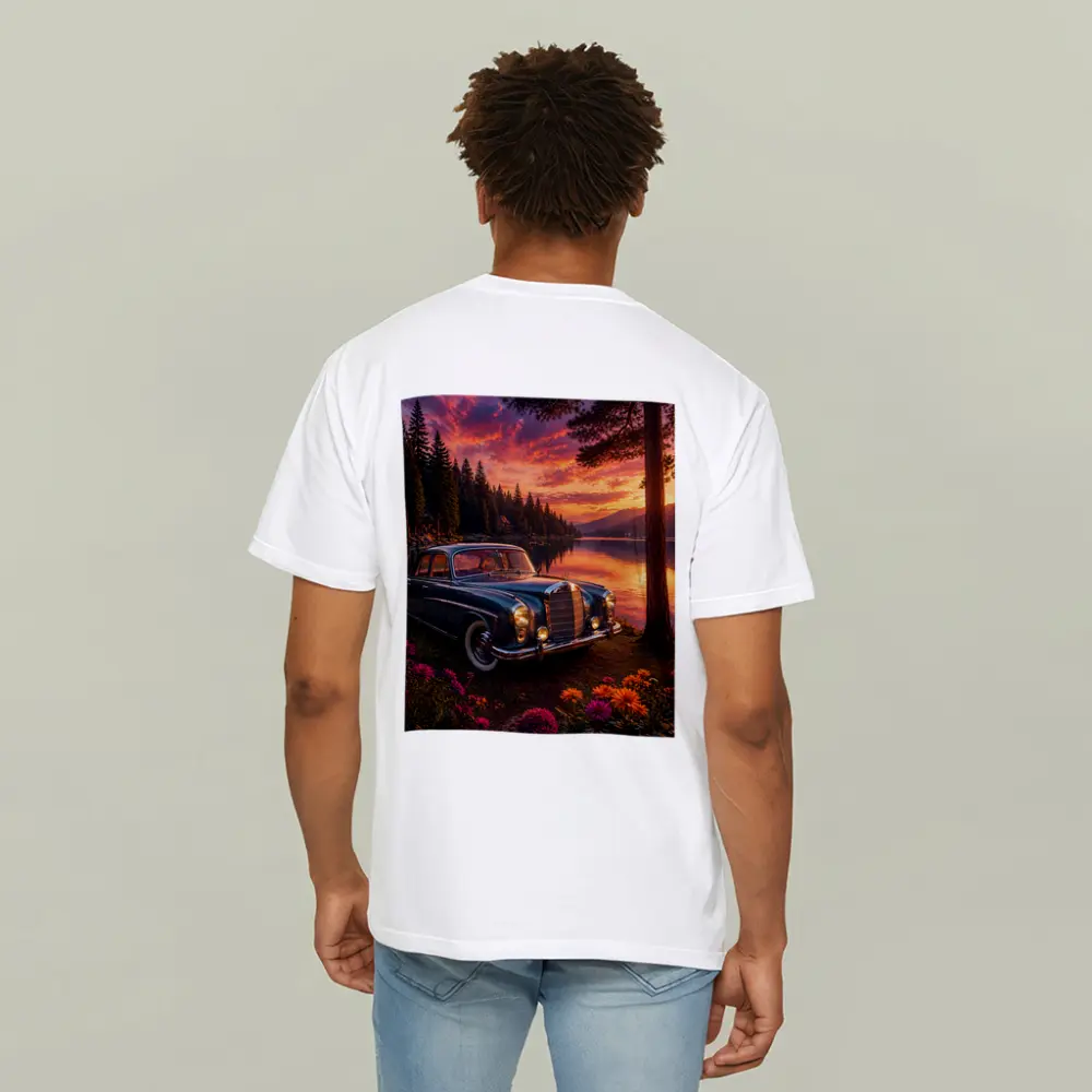Vintage Mercedes Benz Classic Car Lake Sunset – T-Shirts