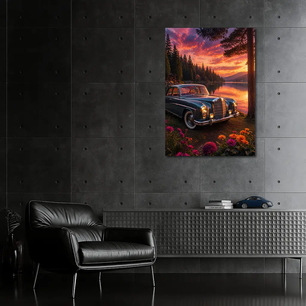 Vintage Mercedes Benz Classic Car Lake Sunset – Wall Art