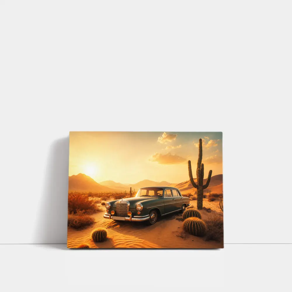Vintage Mercedes Benz Classic Car Desert Sunset – Wall Art