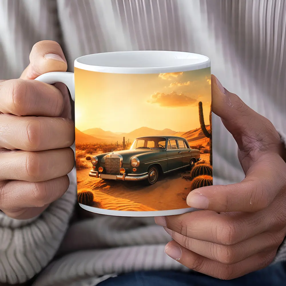 Vintage Mercedes Benz Classic Car Desert Sunset – Mugs