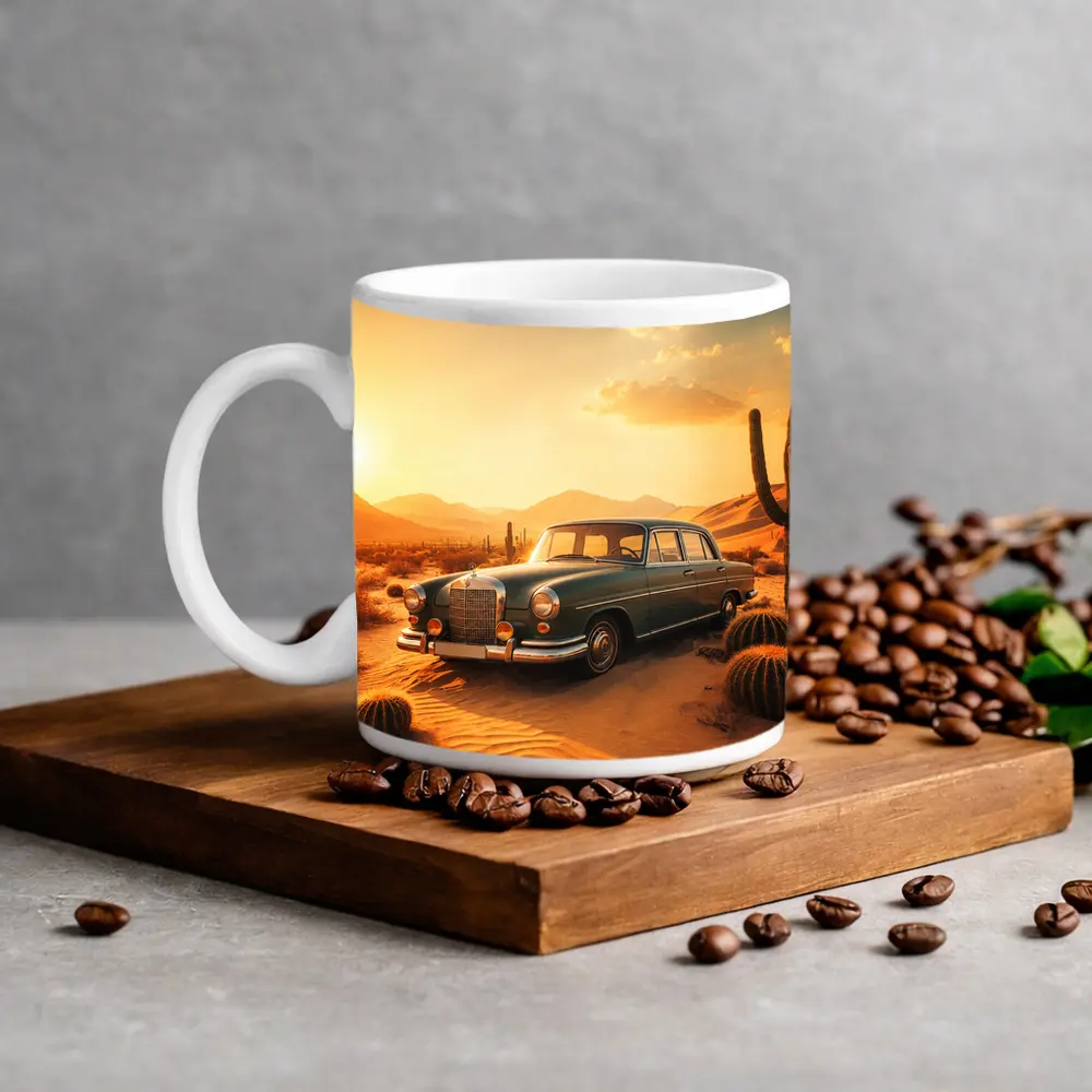 Vintage Mercedes Benz Classic Car Desert Sunset – Mugs