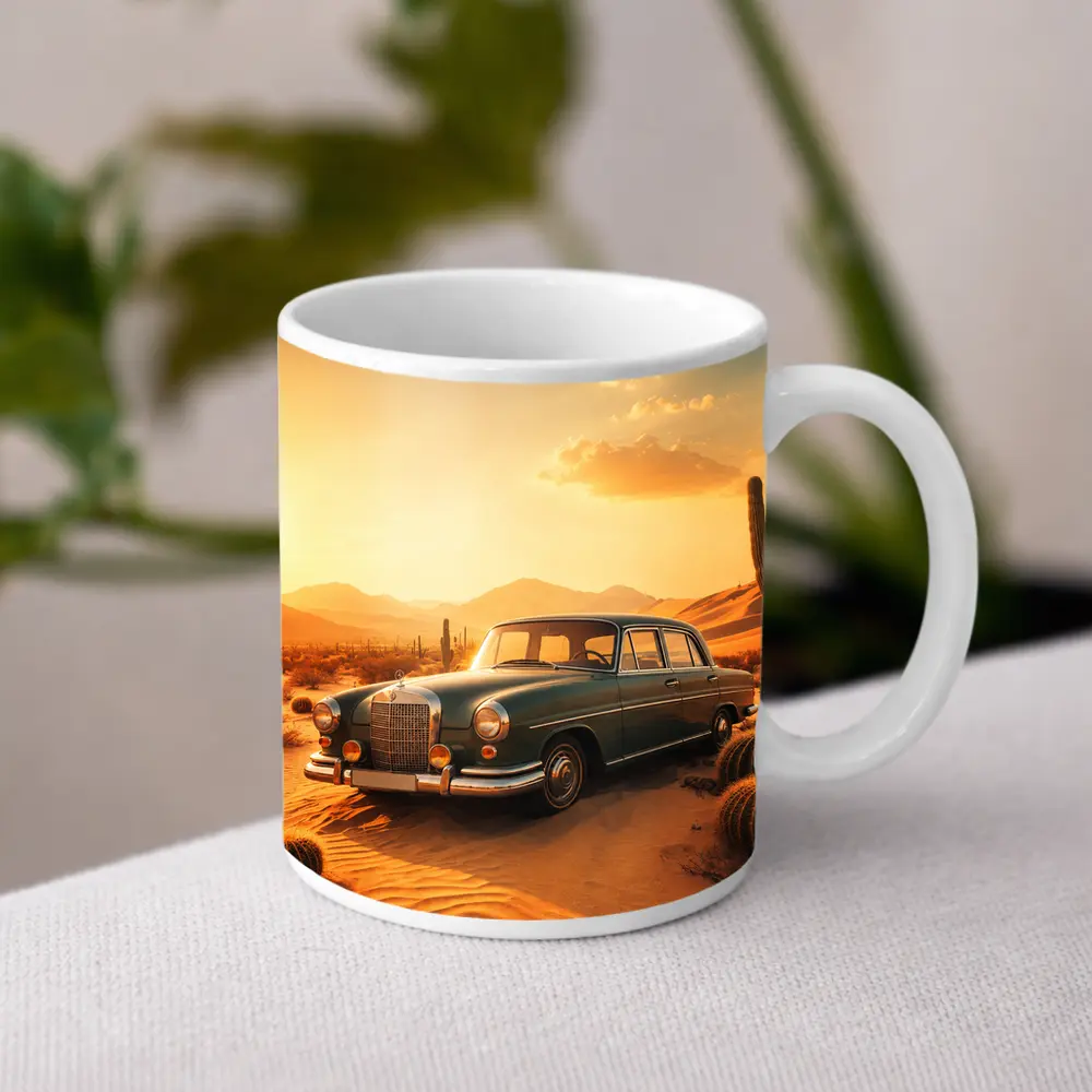 Vintage Mercedes Benz Classic Car Desert Sunset – Mugs