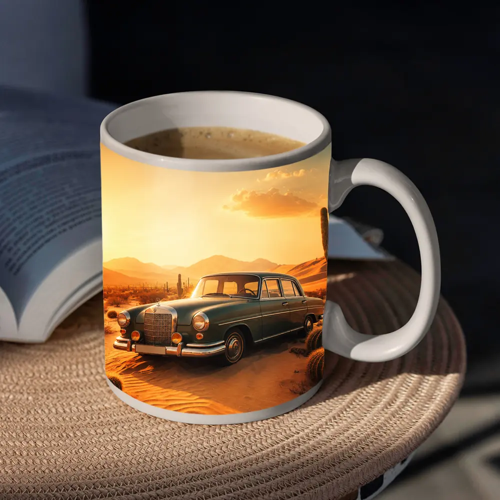 Vintage Mercedes Benz Classic Car Desert Sunset – Mugs