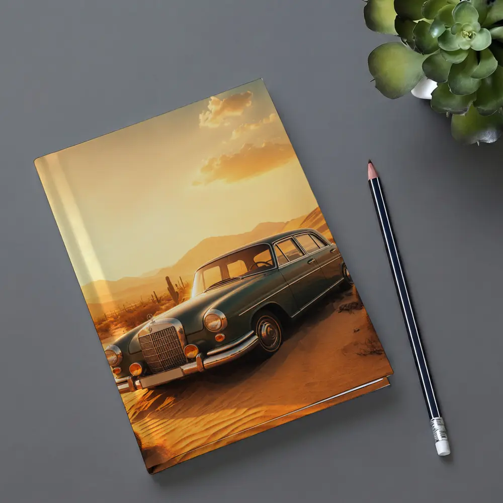 Vintage Mercedes Benz Classic Car Desert Sunset – Notebooks