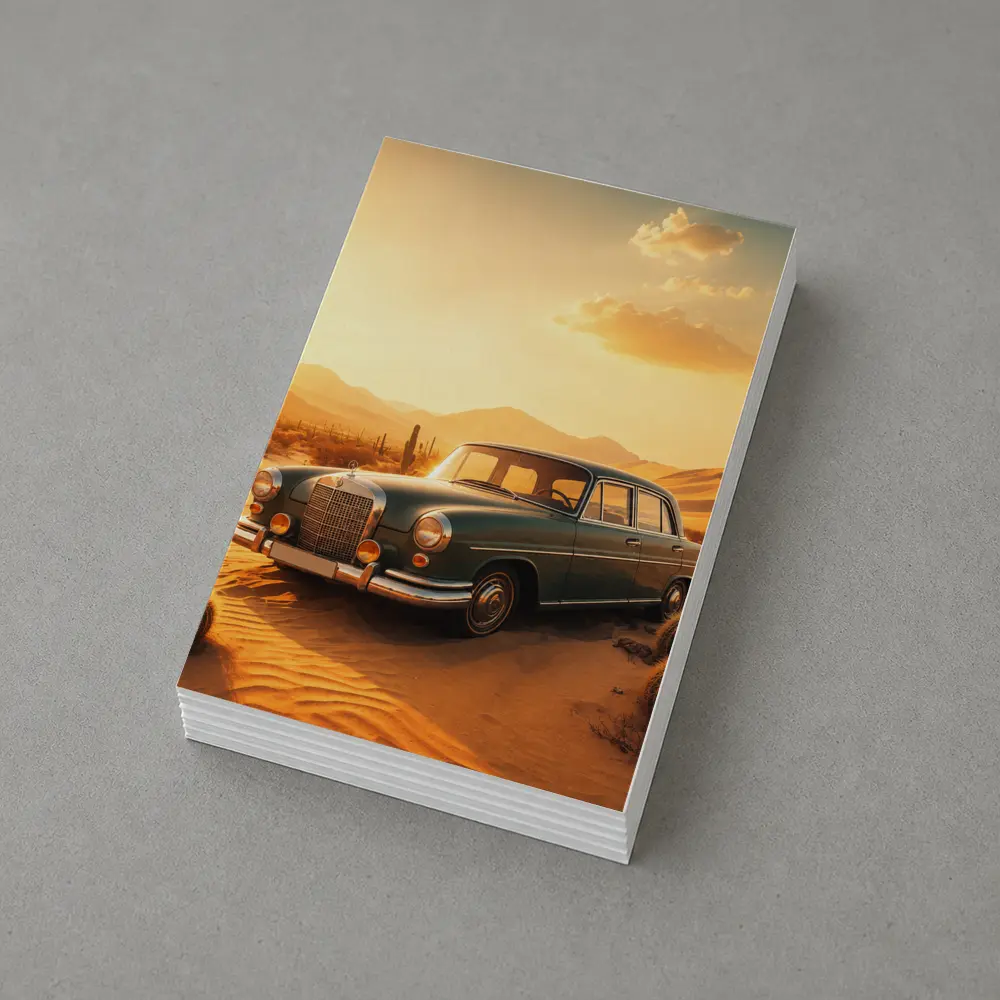 Vintage Mercedes Benz Classic Car Desert Sunset – Postcards