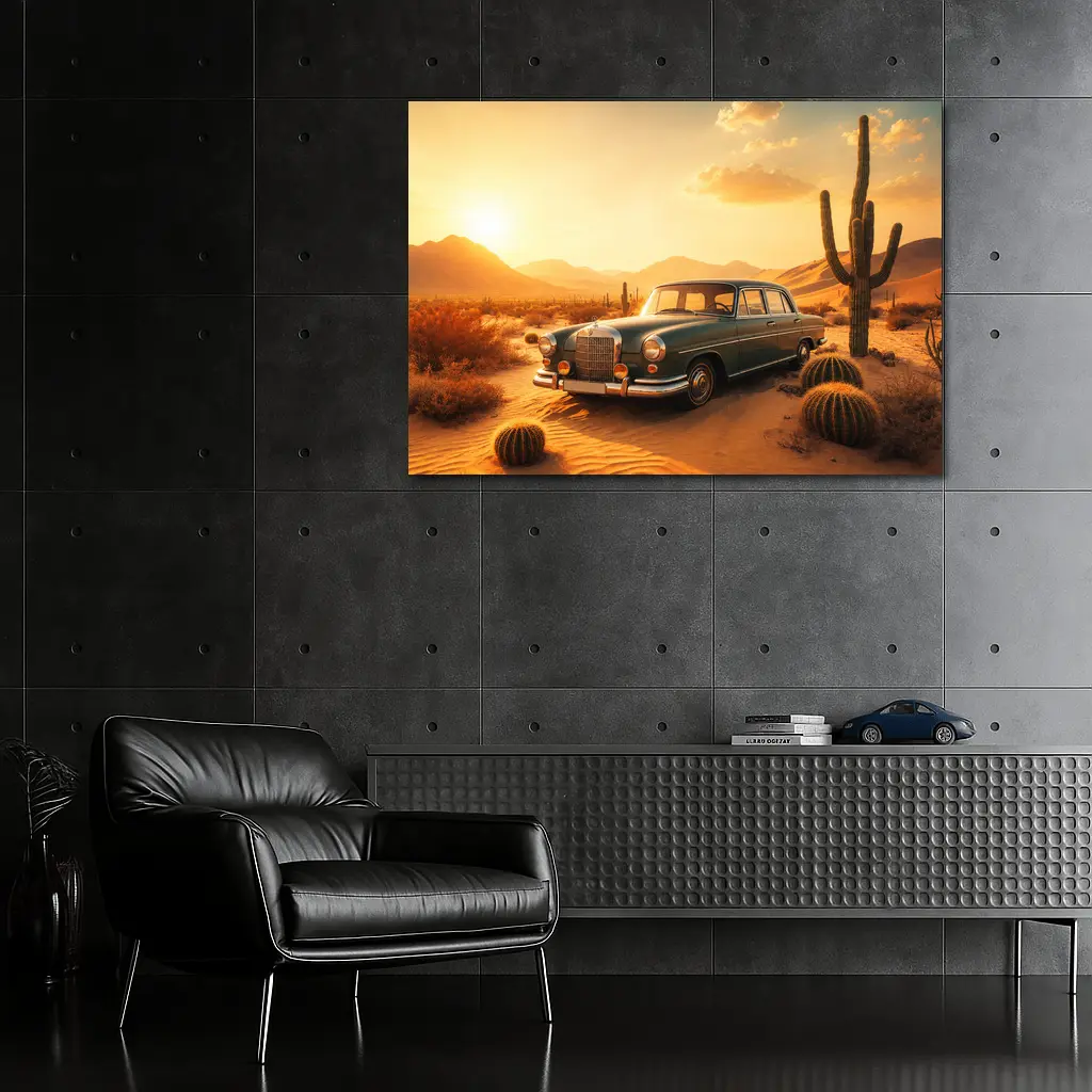 Vintage Mercedes Benz Classic Car Desert Sunset – Wall Art