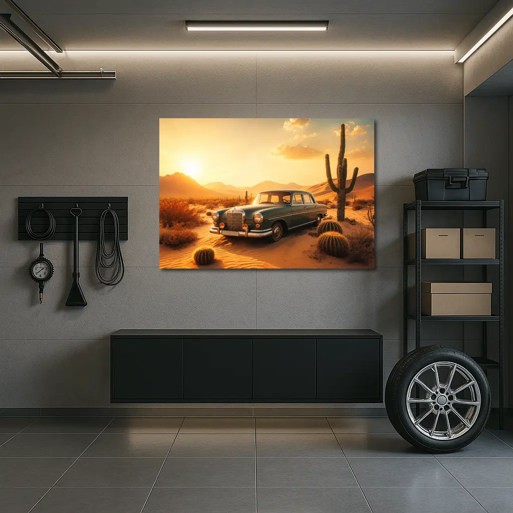Vintage Mercedes Benz Classic Car Desert Sunset – Wall Art