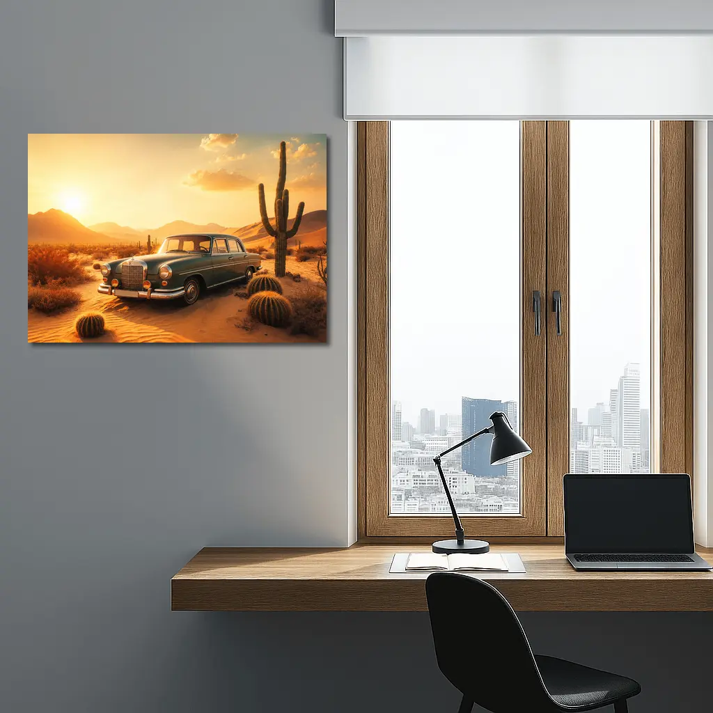 Vintage Mercedes Benz Classic Car Desert Sunset – Wall Art
