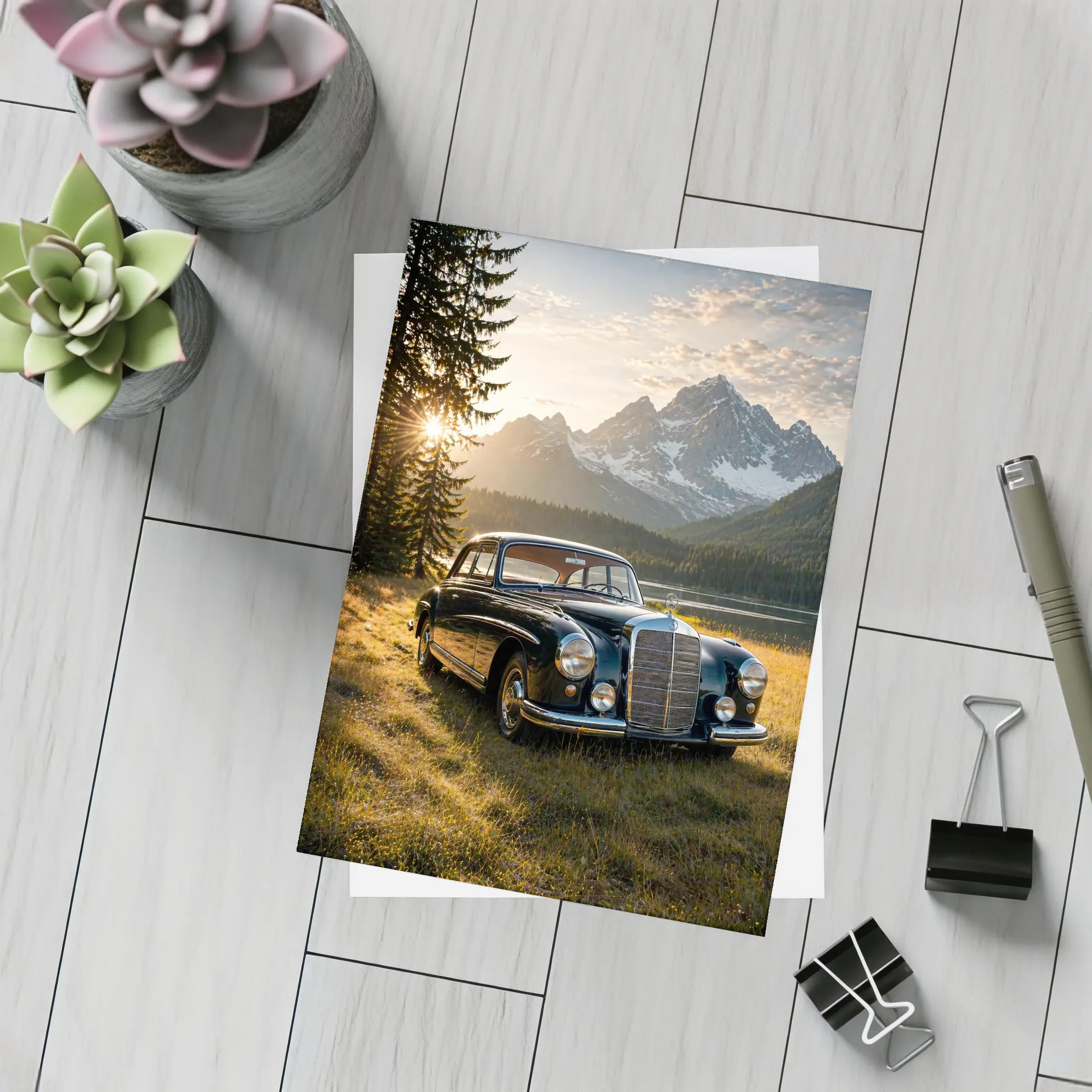 Vintage Mercedes Benz Classic Car Mountain Lake – Postcards