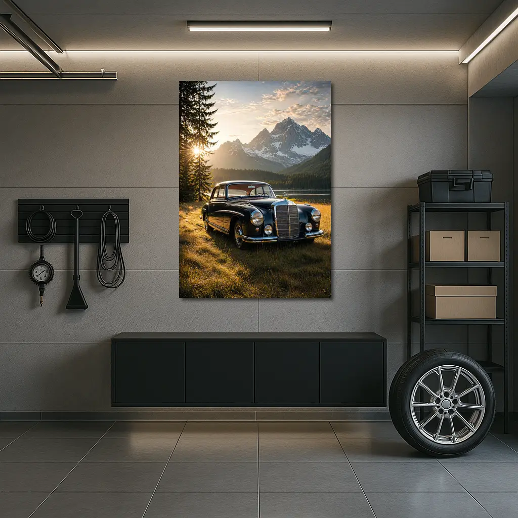 Vintage Mercedes Benz Classic Car Mountain Lake – Wall Art