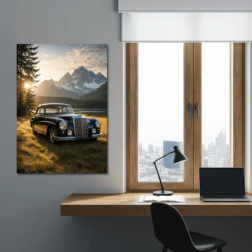 Vintage Mercedes Benz Classic Car Mountain Lake – Wall Art
