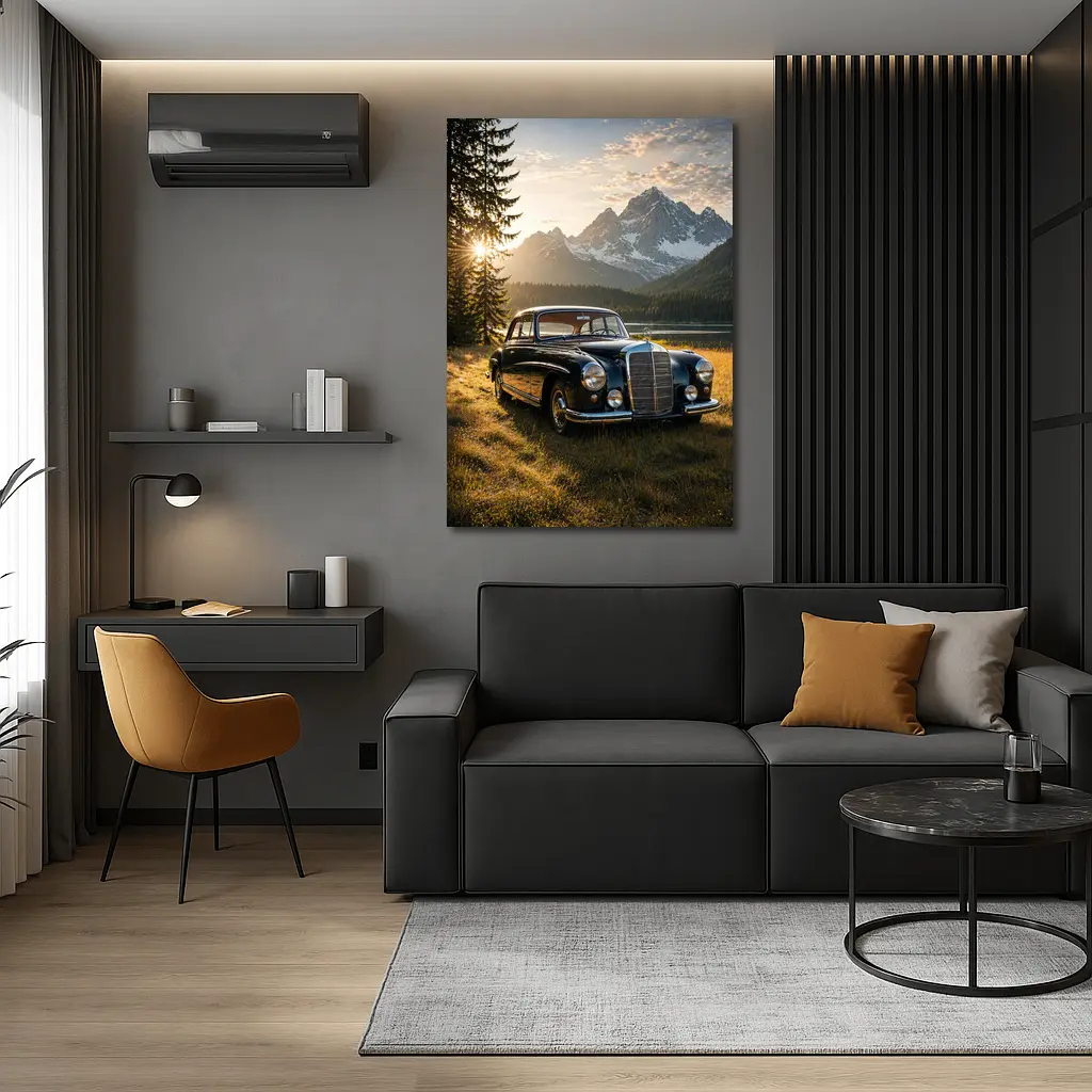 Vintage Mercedes Benz Classic Car Mountain Lake – Wall Art