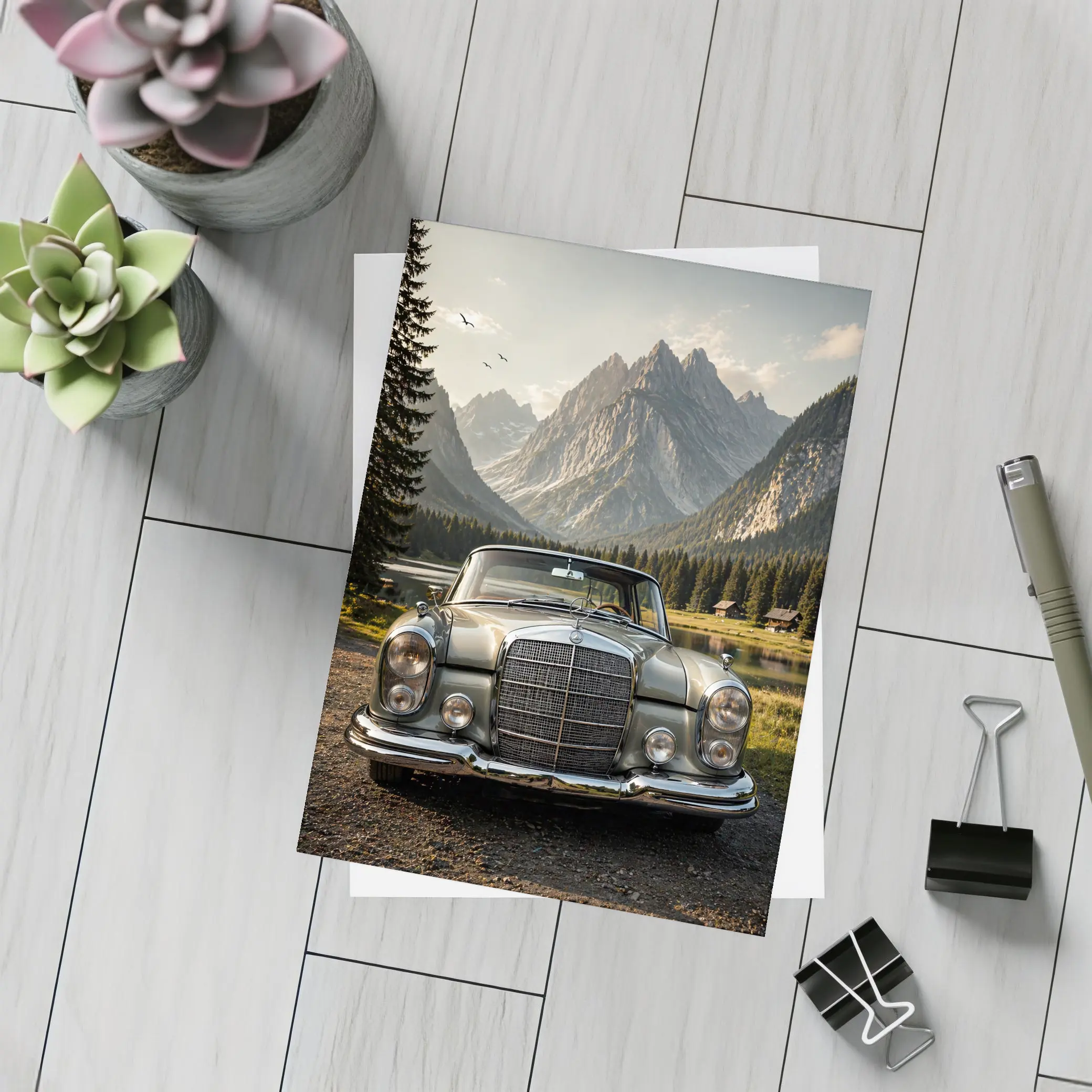 Vintage Mercedes Benz Classic Car Mountain Lake – Postcards
