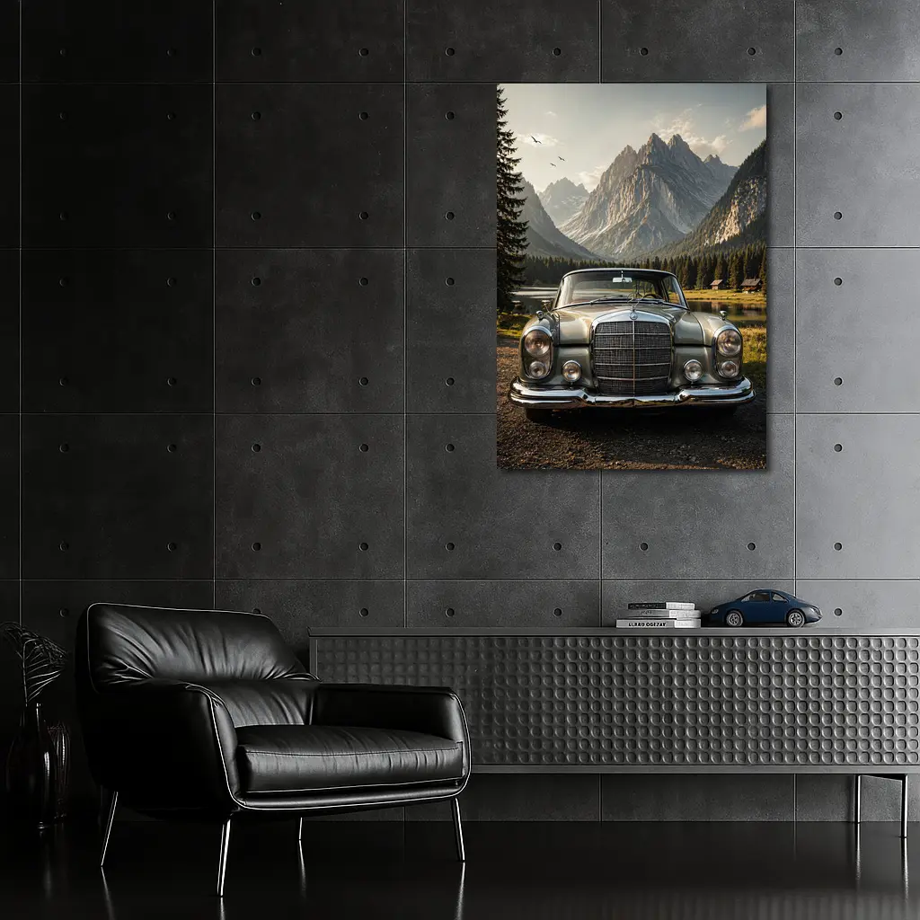 Vintage Mercedes Benz Classic Car Mountain Lake – Wall Art