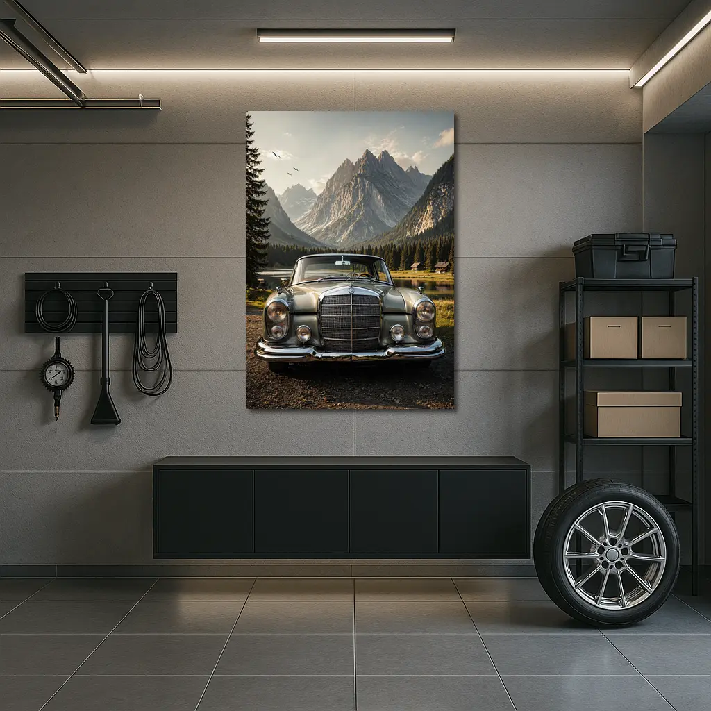 Vintage Mercedes Benz Classic Car Mountain Lake – Wall Art