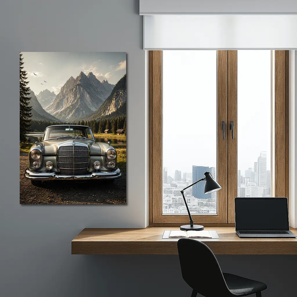 Vintage Mercedes Benz Classic Car Mountain Lake – Wall Art