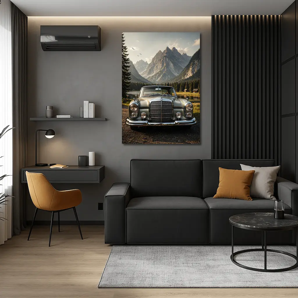 Vintage Mercedes Benz Classic Car Mountain Lake – Wall Art