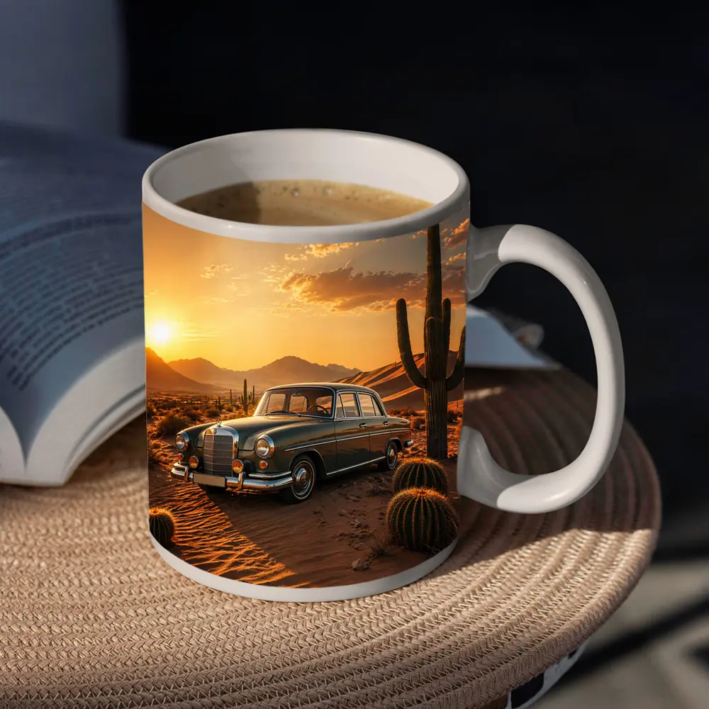 Vintage Mercedes Classic Sedan Desert Sunset – Mugs