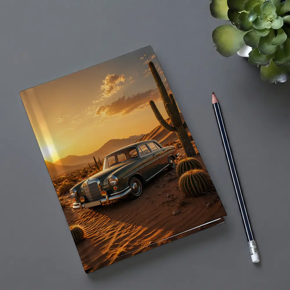 Vintage Mercedes Classic Sedan Desert Sunset – Notebooks