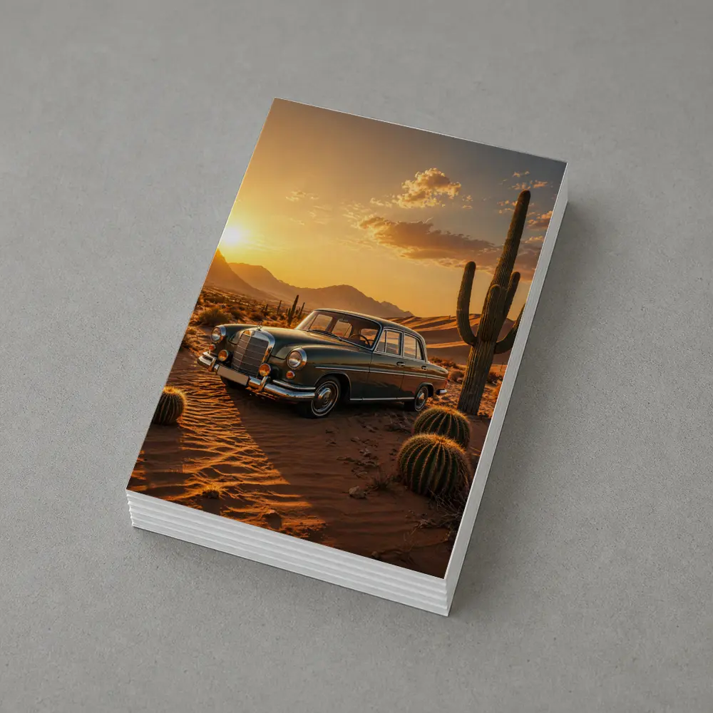 Vintage Mercedes Classic Sedan Desert Sunset – Postcards