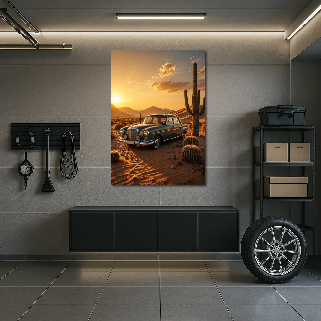 Vintage Mercedes Classic Sedan Desert Sunset – Wall Art