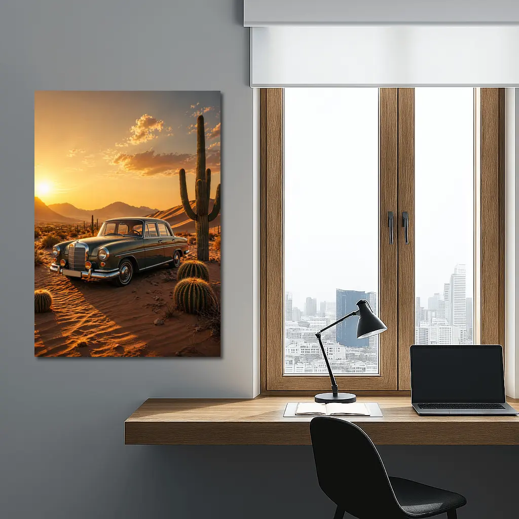 Vintage Mercedes Classic Sedan Desert Sunset – Wall Art