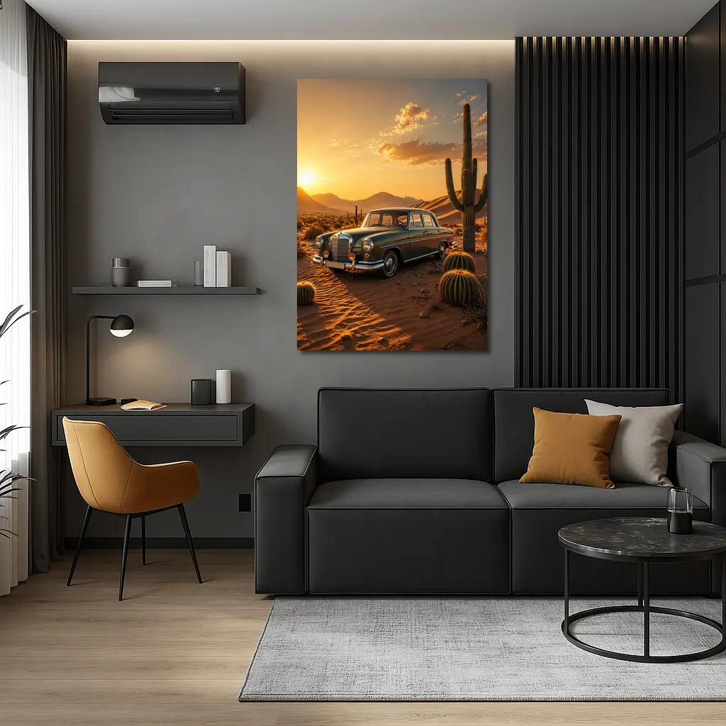 Vintage Mercedes Classic Sedan Desert Sunset – Wall Art