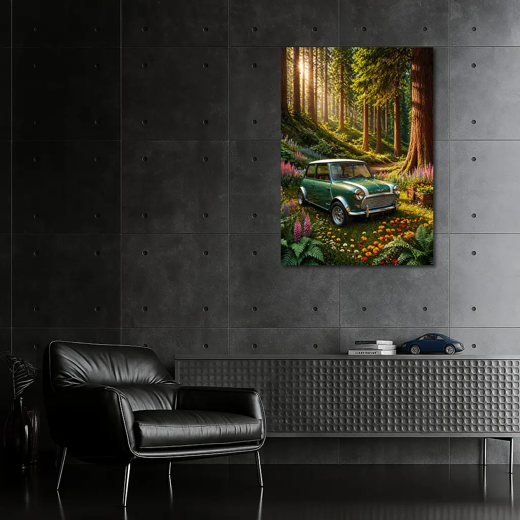 Classic Mini Cooper Green Forest Sunshine – Wall Art