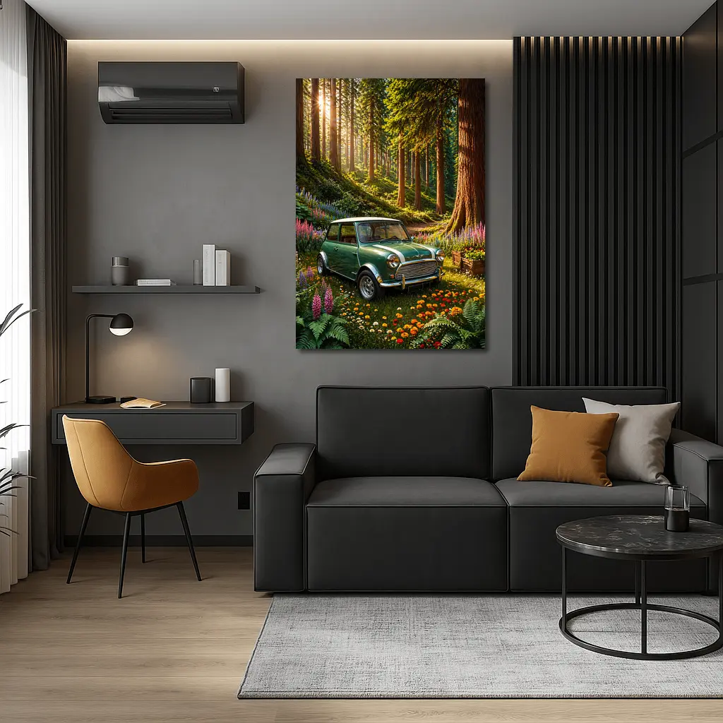 Classic Mini Cooper Green Forest Sunshine – Wall Art
