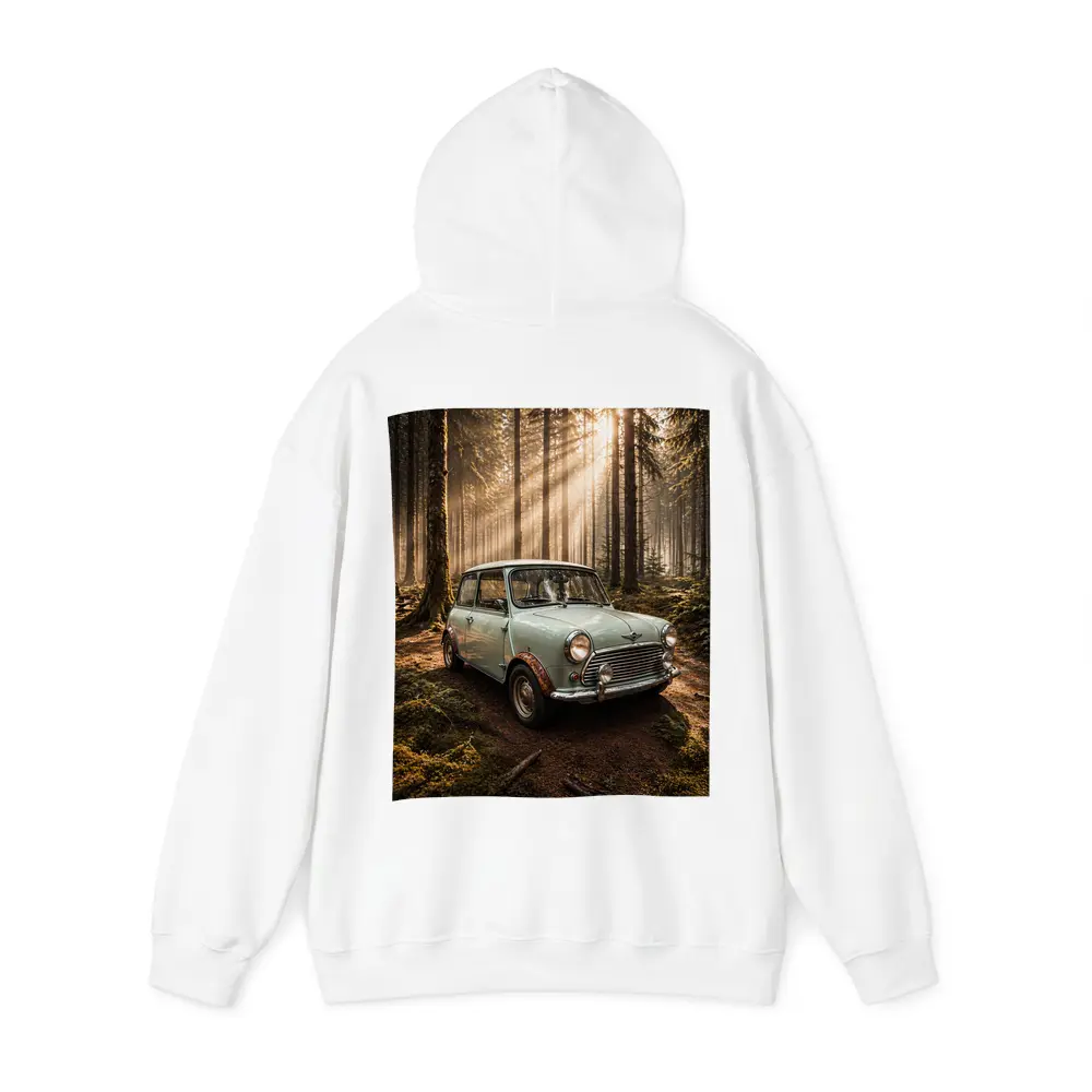 Classic Mini Cooper Car In Sunlit Forest – Hoodies