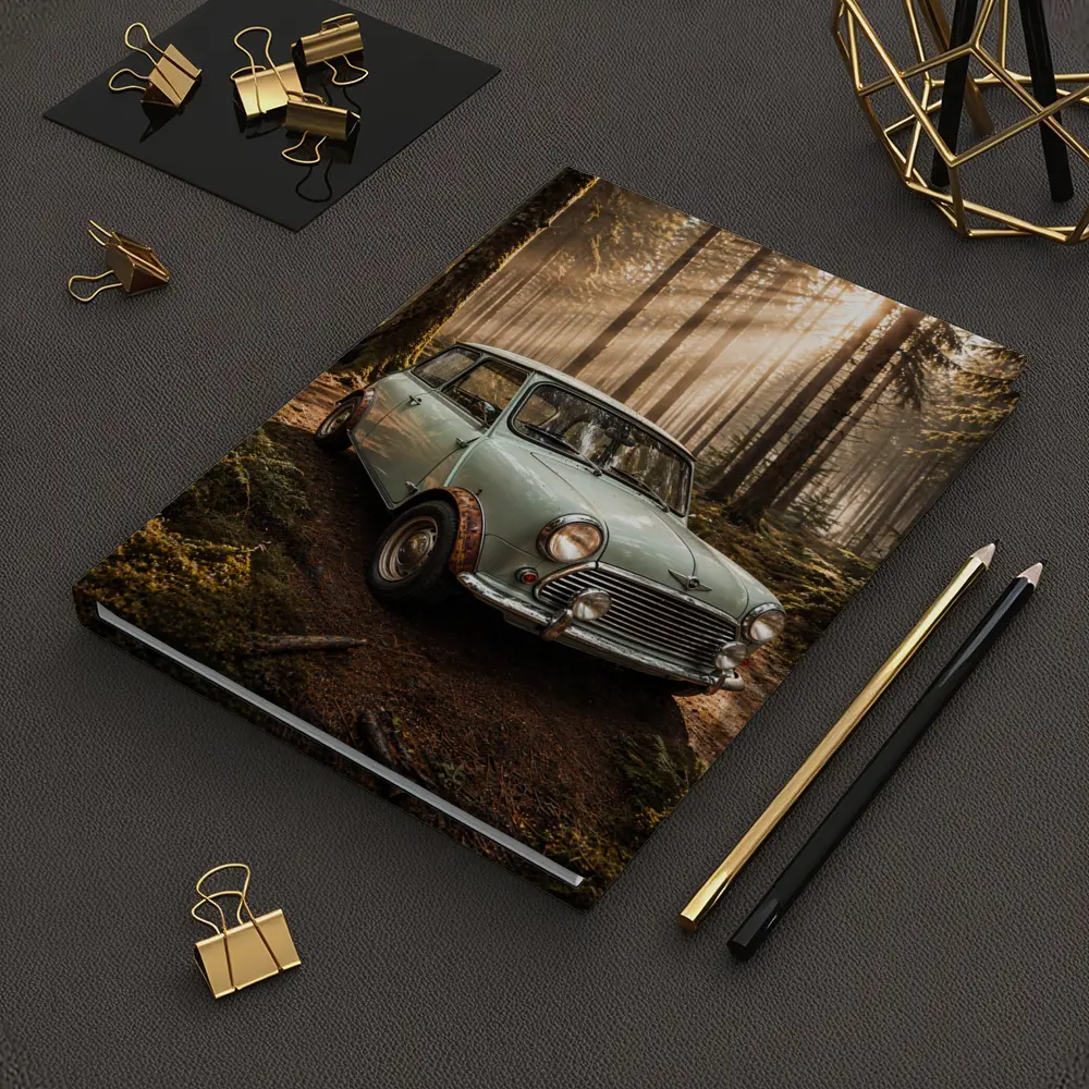 Classic Mini Cooper Car In Sunlit Forest – Notebooks