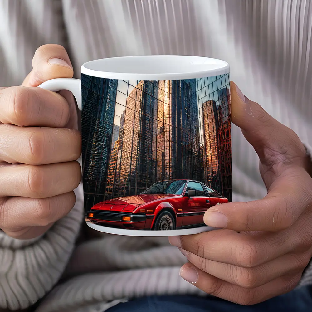 Mitsubishi Starion Red City Glass Buildings – Mugs