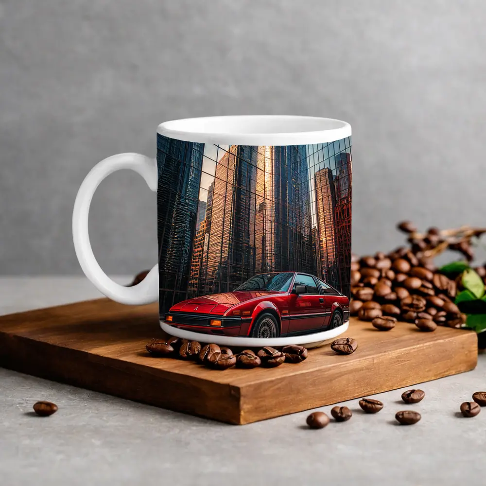 Mitsubishi Starion Red City Glass Buildings – Mugs