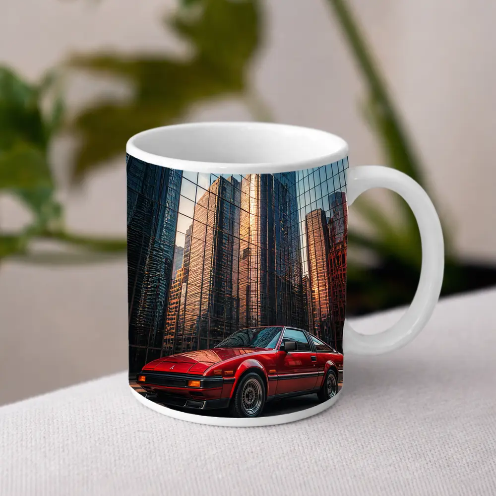 Mitsubishi Starion Red City Glass Buildings – Mugs