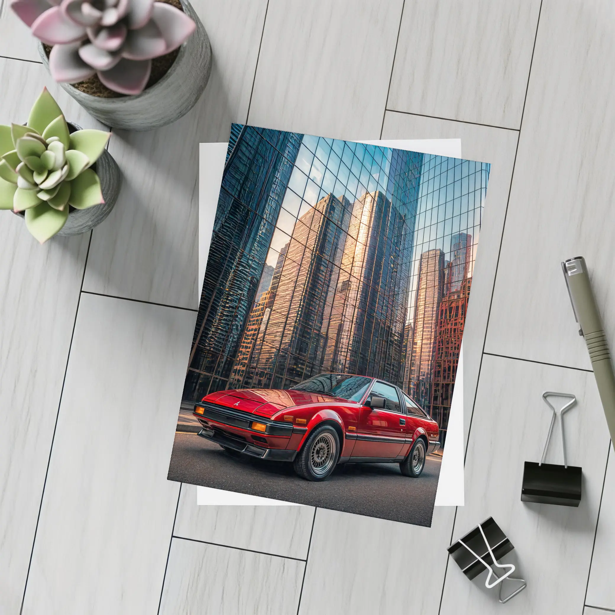 Mitsubishi Starion Red City Glass Buildings – Postcards