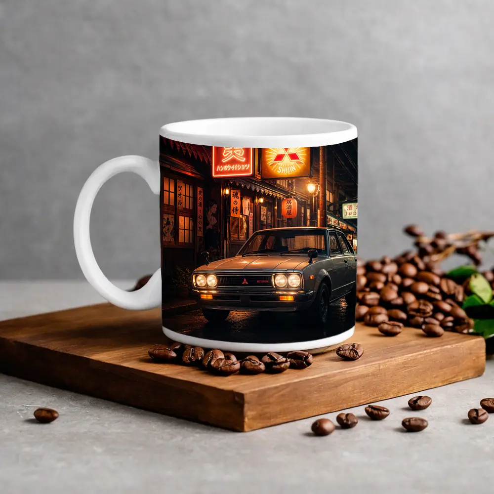 Vintage Mitsubishi Sedan Japan Night Street – Mugs